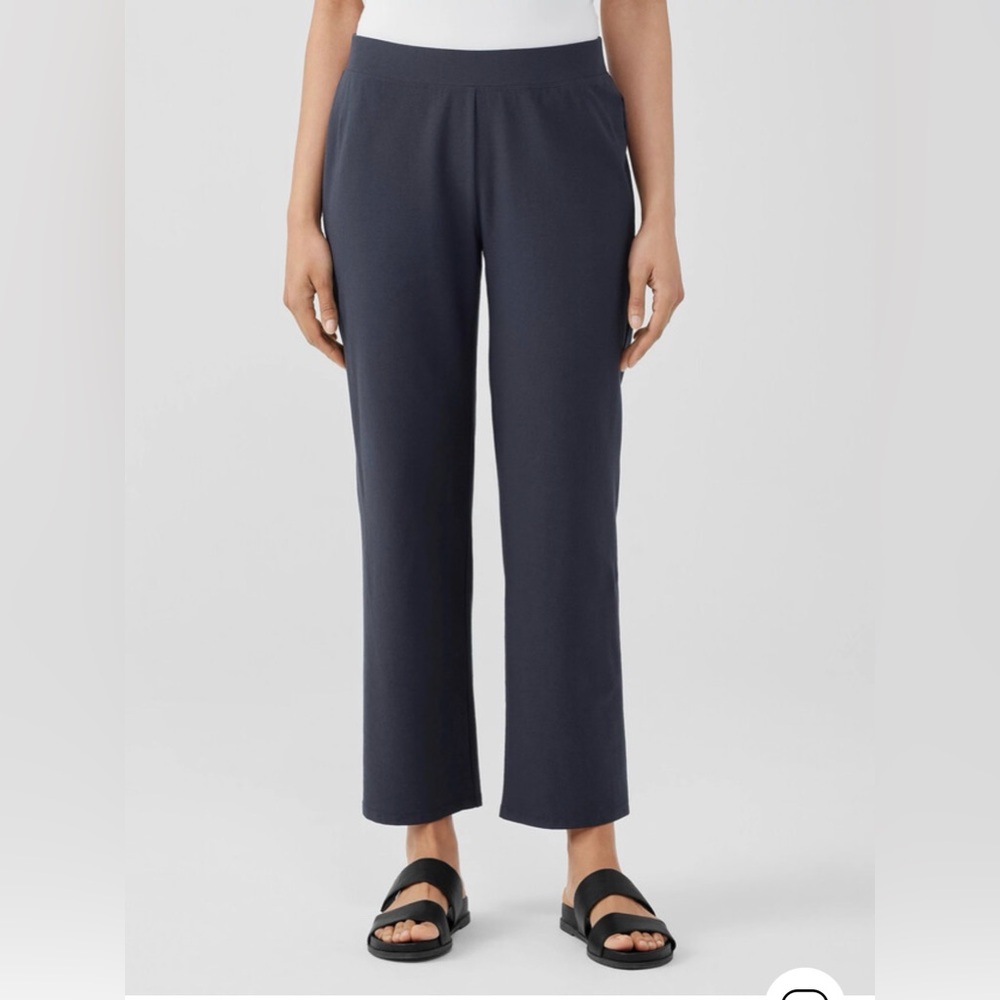 Eileen Fisher Blue washable stretch crepe straight pant. Color is nocturnal.